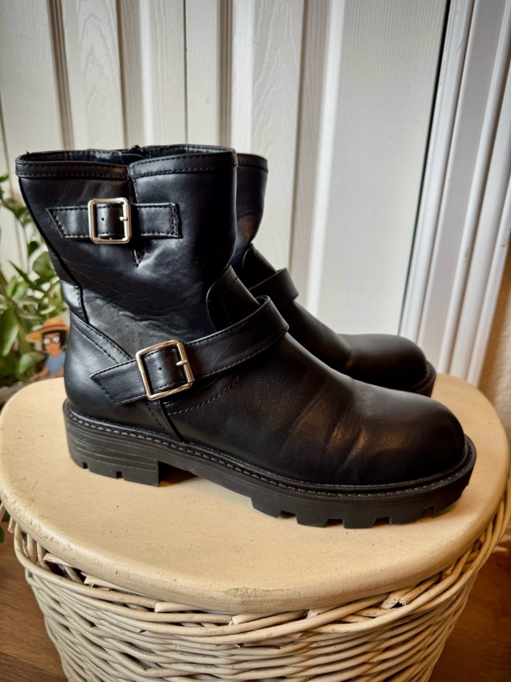 Madden Girl Black Buckle Combat Boots